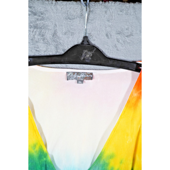 JD Williams Rainbow Tie-Dye Long Sleeve Button Dress XL Boho - Picture 2 of 6